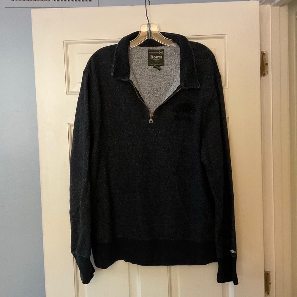 Roots Canada Quarter-zip Pullover Sweater Black White Marl Knit Mens M‎